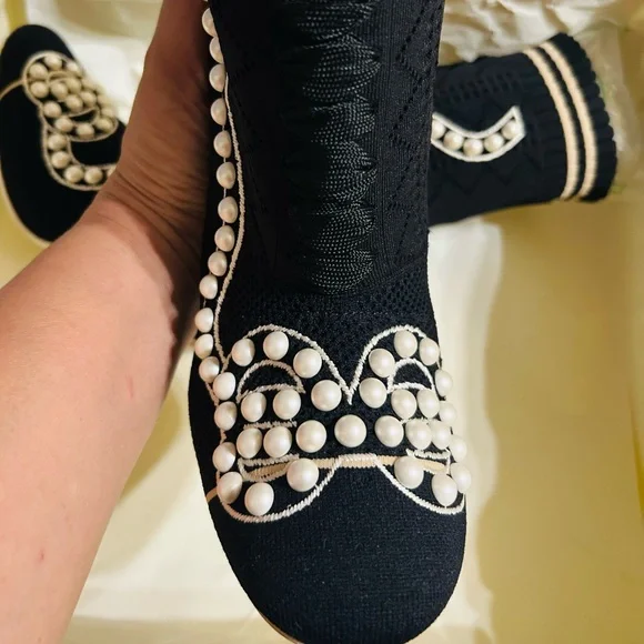 FENDI BOOTS TRONCHETTO FIL.3 WITH PEARLS 7.5 SIZE - Picture 3 of 14
